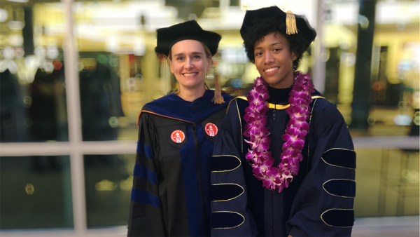 UC Riverside graduation photo of Jaimie Stewart with then-BCOE assistant professor Elisa Franco