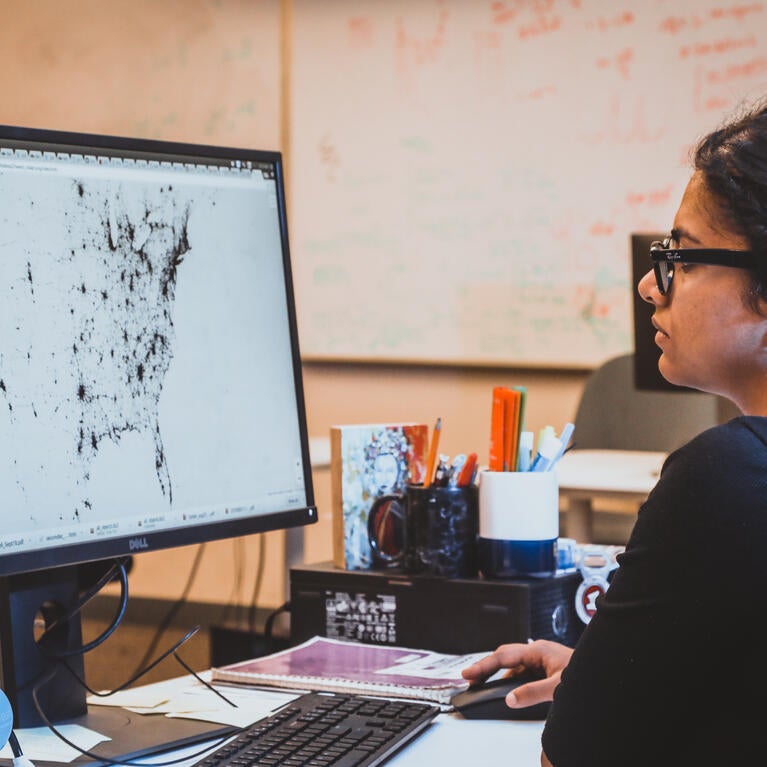 student reviewing data on computer monitor