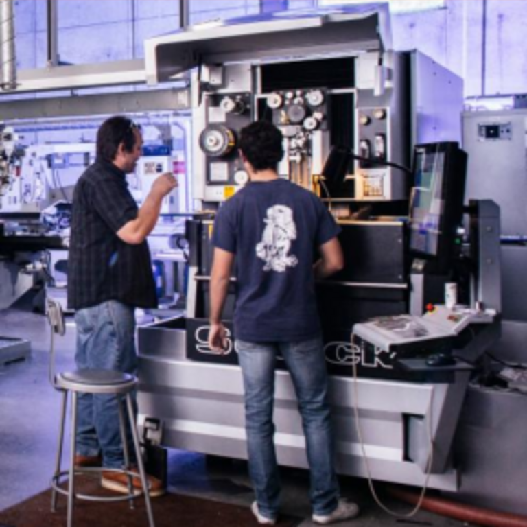 students working in machine shop