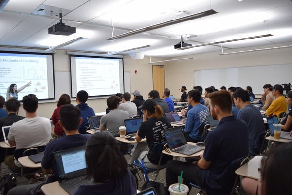 classroom of students on computers